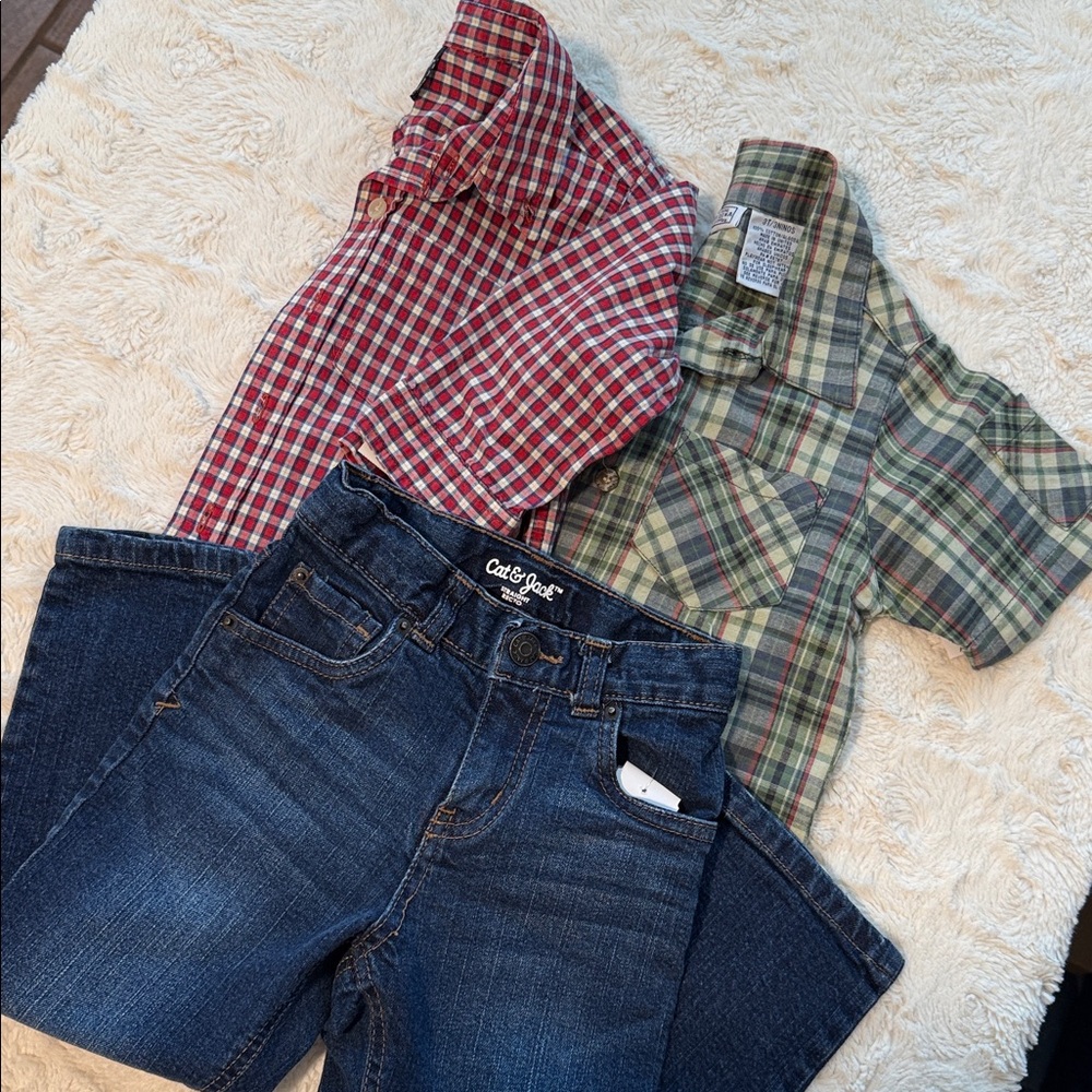 Oshkosh Long Sleeve bottom shirt, Arizona short sleeve Shirt, Cat & Jack jeans.